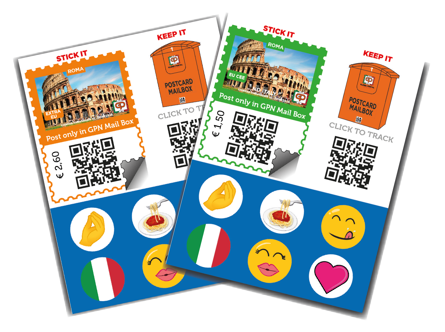 globepostalnetwork stamps with emoji stickers